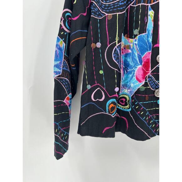 New Direction Vintage Jacket Womens XL Black Floral Heart Embroidered Button - Picture 10 of 16